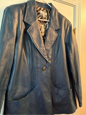 D &Co Women's Blue Leather Blazer Jacket